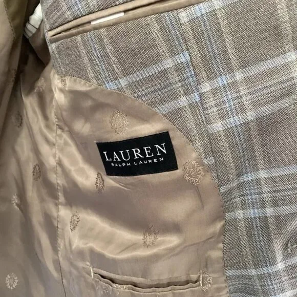 LAUREN RALPH LAUREN Men's 44S UltraFlex Plaid Blazer Tan/Blue (Pre-Owned)